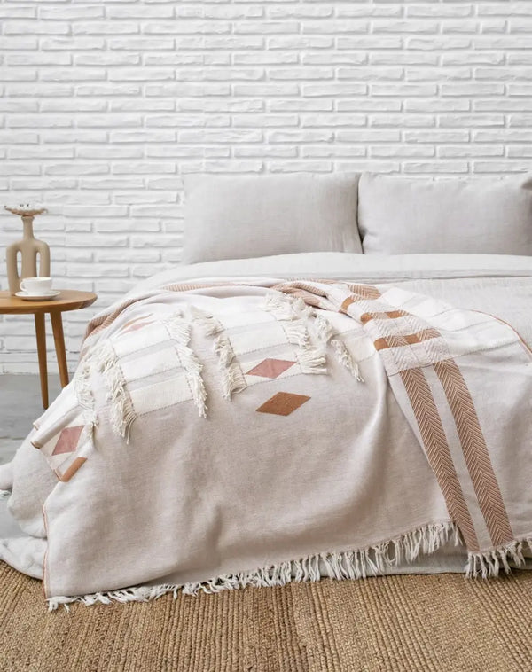 Boho stil inspirerad filt i naturfärger