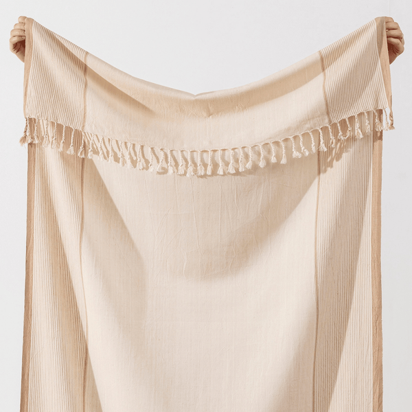 Cappuccino randig stor beige strandhandduk 170x90 cm