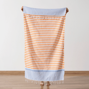 Strandhandduk Trio orange randig strandlakan