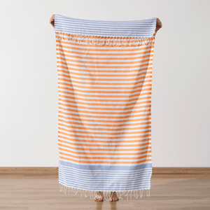 Strandhandduk Trio orange randig strandlakan