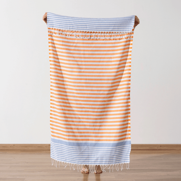 Strandhandduk Trio orange randig strandlakan