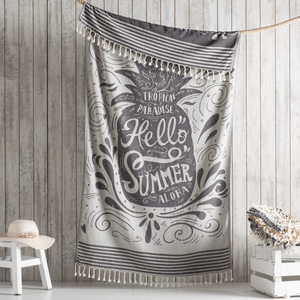 Svart snabbtorkande strandhandduk med ananasmotiv – helbild