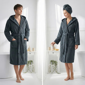 Antrasit badrock med pebble-struktur i turkisk bomull - unisex modell dam och herr