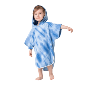 Blue Blast poncho barn blå vit tie dye bomull