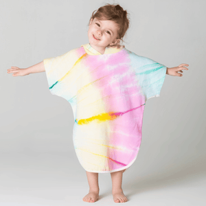 Sea Breeze barnponcho i mjuka färger ekologisk bomull