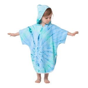 Ocean barnponcho blå turkos grön tie dye