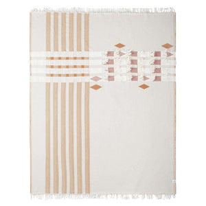 Boho Tales filt 140x170 cm kräm beige med diamantmönster och fransar, 100% OEKO-TEX bomull