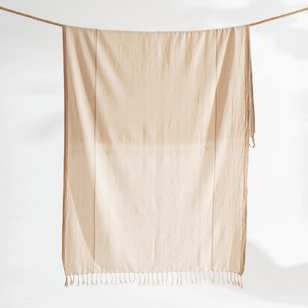 Cappuccino randig stor beige strandhandduk 90x50 cm