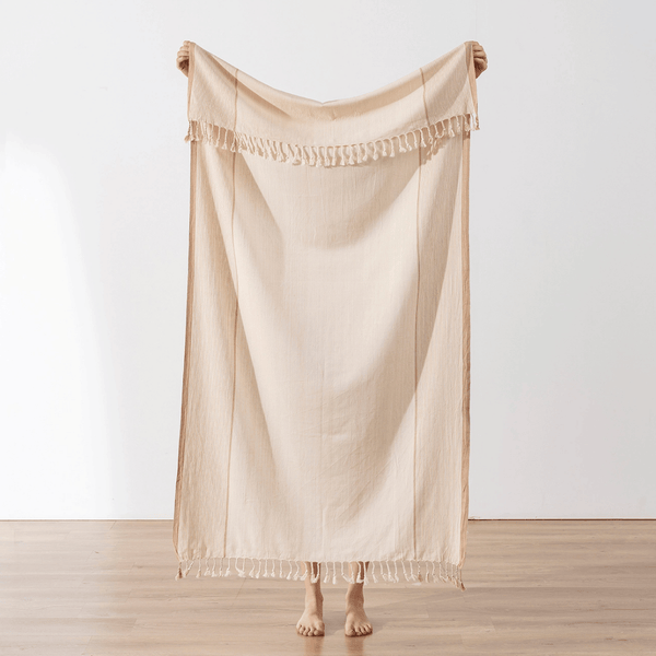 Cappuccino randig stor beige strandhandduk 170x90 cm