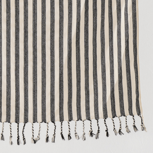 Närbild av hamam handduk – vävd textur och tofs detaljer