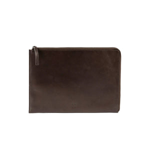 Grimmared laptopfodral 13 tum i mörkbrun narvläder framifrån