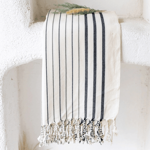 Grön randig hamamhandduk i 100% ekologisk bomull