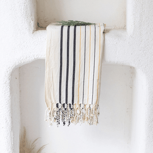 Snabbtorkande strandhandduk gul färgdetalj