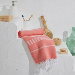 Joi Living - Stripe hamamhandduk & strandlakan - Korall
