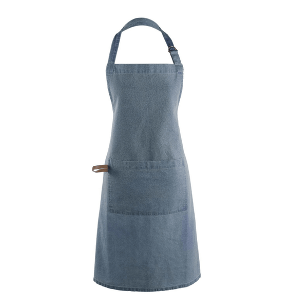 Köksförkläde i bomull – Denim blå, framifrån, vit bakgrund