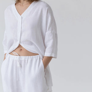 Linne loungewear set i vit - naturligt och andningsbart tyg för bekväm slow living