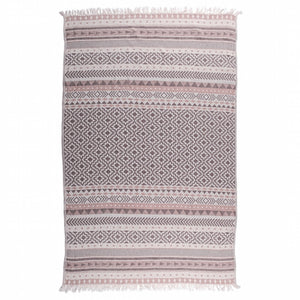 Lovely hamamhandduk i brun och grått med medelhavsinspirerat mönster, helbild med fransar, 160x90 cm