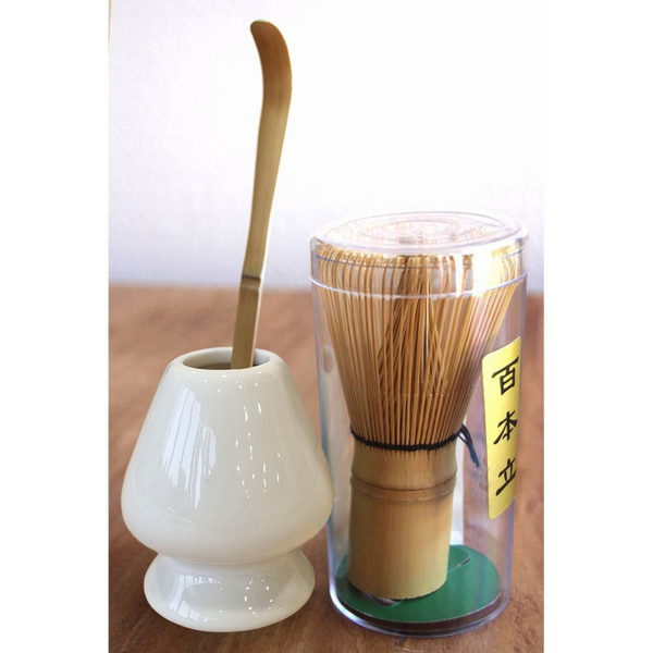 Matcha tillbehör – visp, sked och visphållare i set