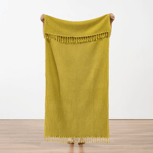 Mustard våfflad badhandduk full längd - Joi Living