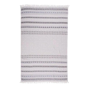 Lovely hamamhandduk i ljusgrå och grå med medelhavsinspirerat mönster, helbild med fransar, 160x90 cm