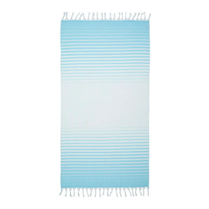 Paradiso frottéhandduk i ekologisk bomull blå med randigt mönster och fransar