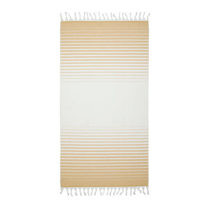 Paradiso frottéhandduk i ekologisk bomull gul med randigt mönster och fransar