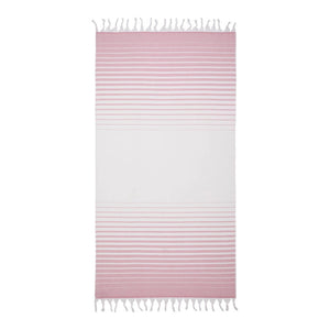 Paradiso frottéhandduk i ekologisk bomull rosa med randigt mönster och fransar