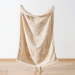 Beige picknickfilt i bomull – perfekt som pläd eller strandhandduk