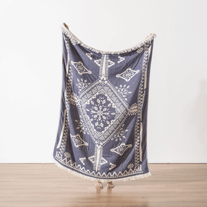 Blå bomullspläd – stor filt för picknick eller strand