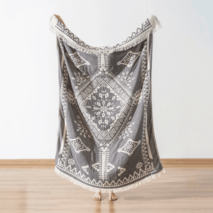 Svart stor pläd i ekologisk bomull – picknickfilt och strandhandduk