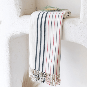 Röd randig snabbtorkande strandhandduk i xxl storlek