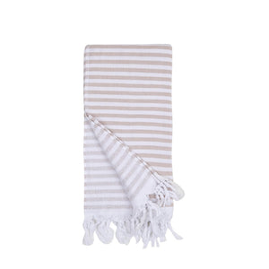 Vikta Scandi handduk i beige och vitt med tofsdetaljer