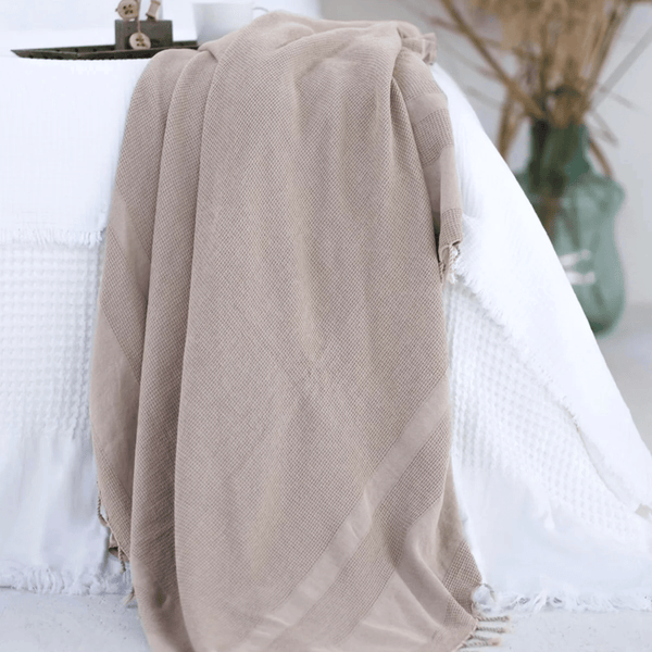 Våfflad hamam handduk beige - Joi Living