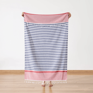 Strandhandduk Trio Navy randig strandlakan