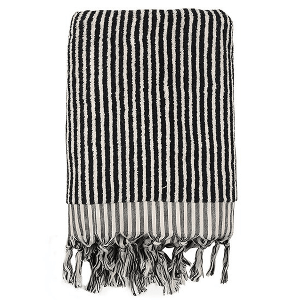 Premium svart frottéhandduk randig design