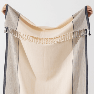 Svart randig stor beige strandhandduk 170x90 cm