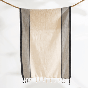 Svart randig stor beige strandhandduk 170x90 cm