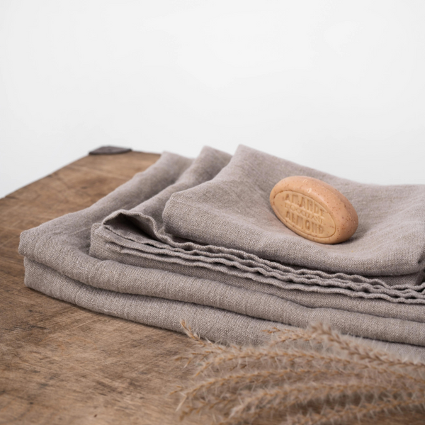 Set of 3-pack linen towels plain weave - Brown