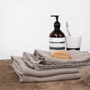 Set 3-pack linnehanddukar slätvävd - Brun - Joi Living
