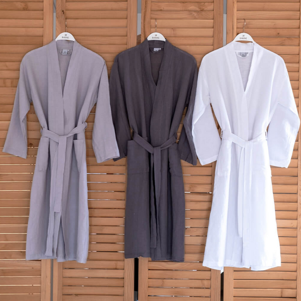 kimono i linne grå vit ljusgrå