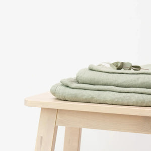 3 pack set - Våfflade linnehanddukar - Grön